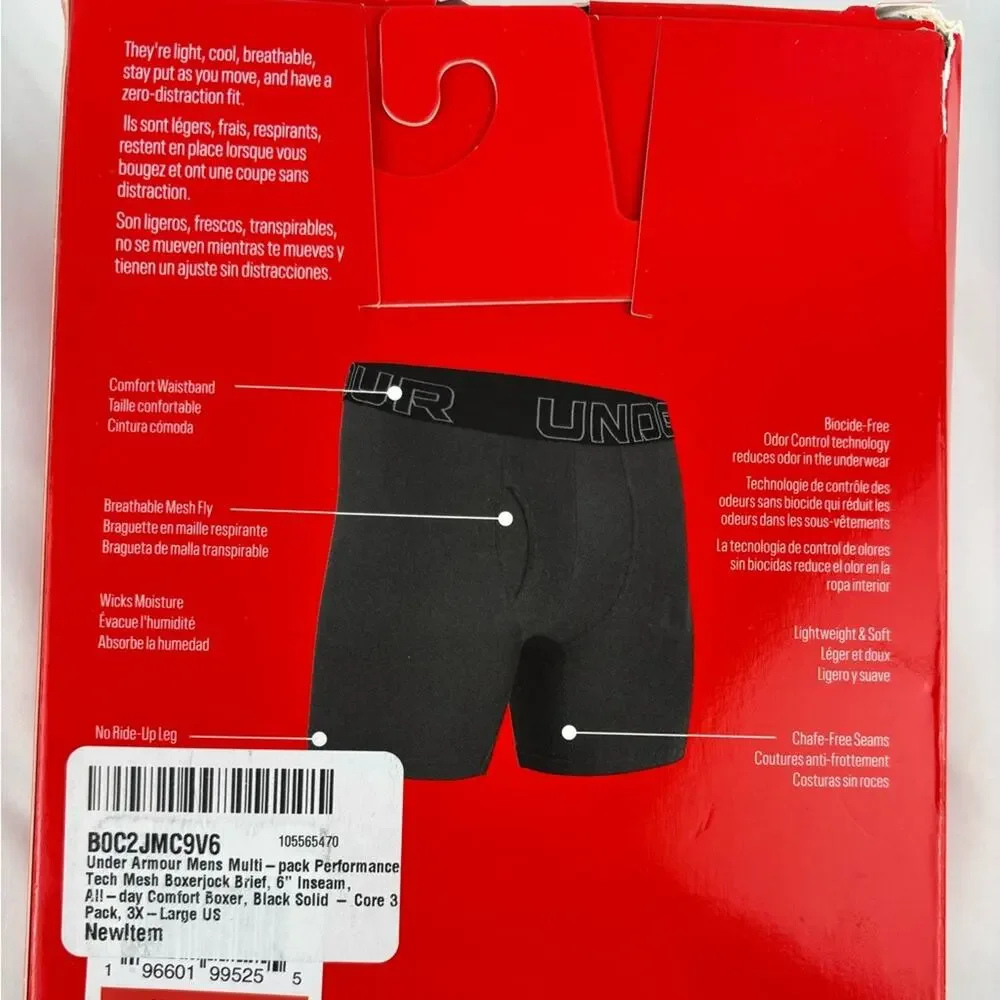 NWT Under Armour Boxerjock Performance Tech, 3-Pack - Black and 2 Gray, XS